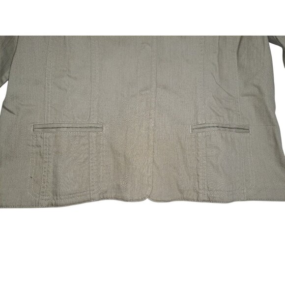 Chico's Utility Olive Green Beaded Cuff Jacket Women's Cotton Blend Open Front L - Picture 3 of 10
